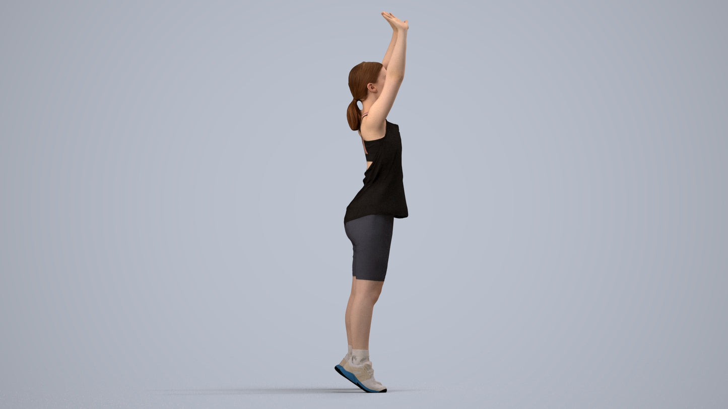 realistic 3D human girl sport, archviz people FBX OBJ for Blender, side view render