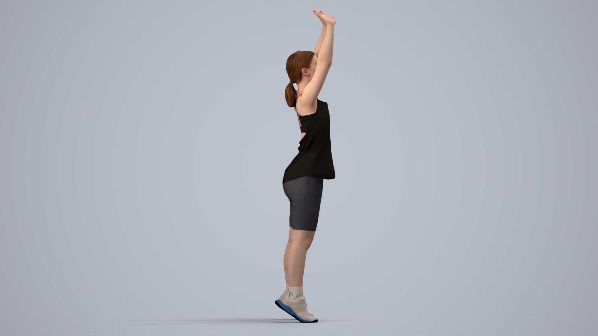 realistic 3D human girl sport, archviz people FBX OBJ for Blender, side view render