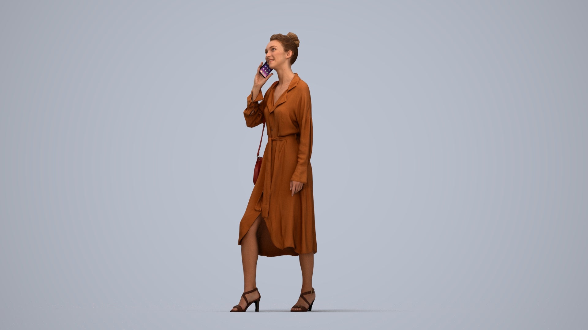 photogrammetry 3D woman casual standing, realistic human model archviz FBX, top-down view render