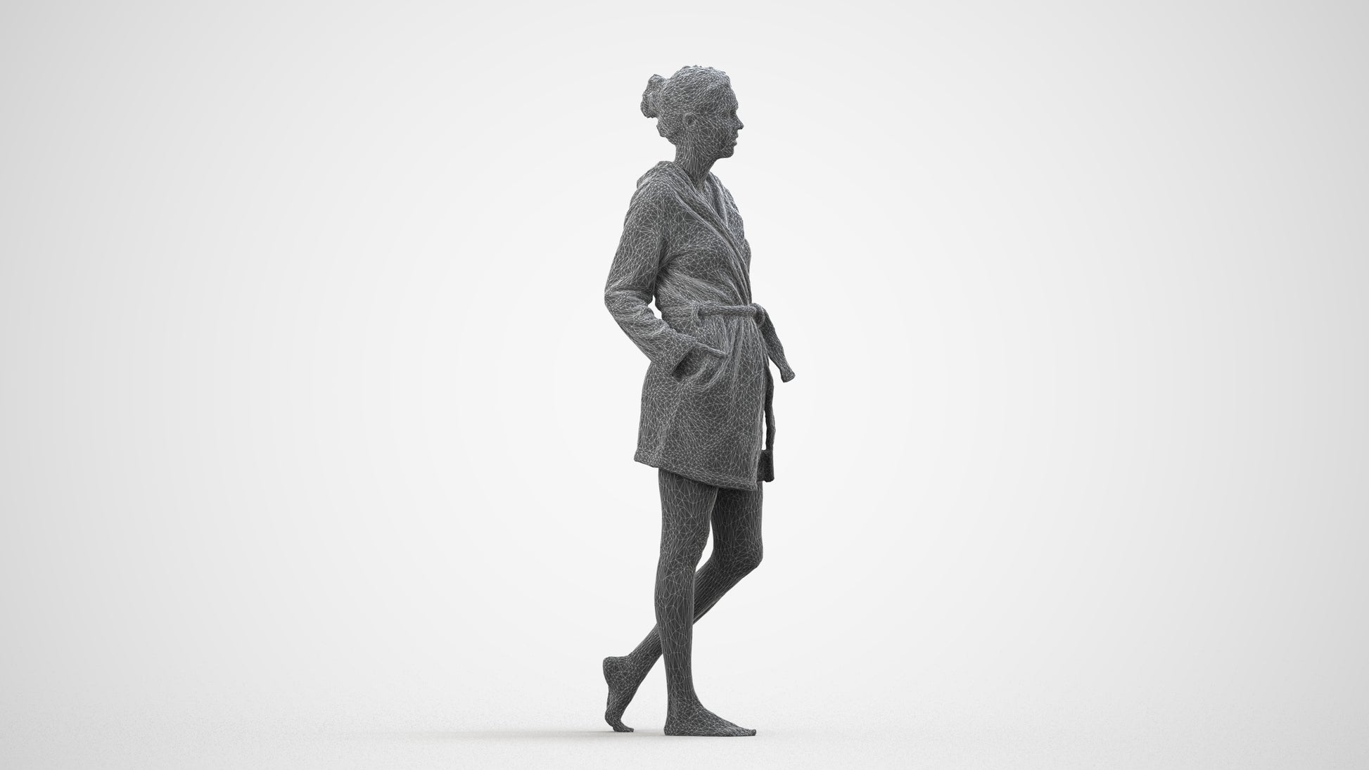 realistic 3D woman bathroom, scanned archviz people for Blender and 3ds Max, wireframe side view