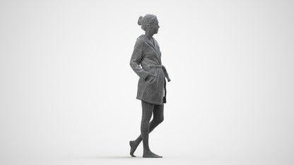 realistic 3D woman bathroom, scanned archviz people for Blender and 3ds Max, wireframe side view