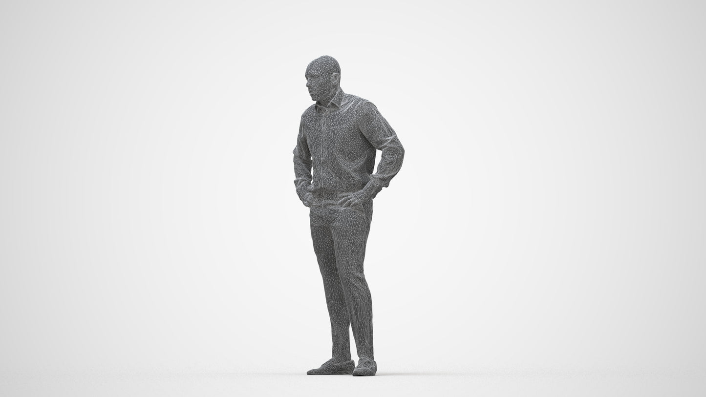 3D scanned man business, photorealistic archviz people for Enscape and SketchUp, wireframe back view