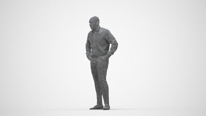 3D scanned man business, photorealistic archviz people for Enscape and SketchUp, wireframe back view