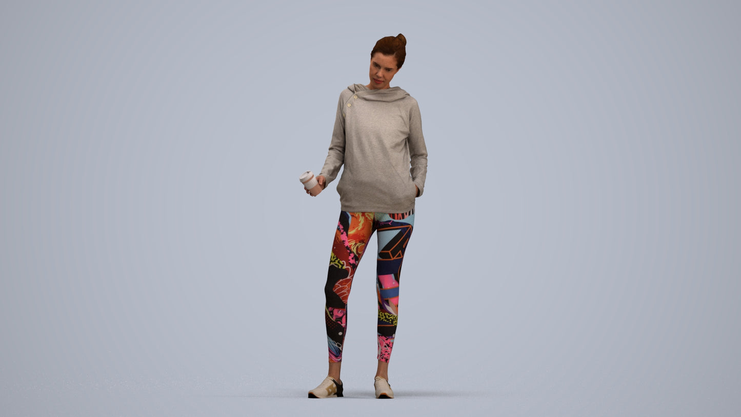 3D scanned woman standing sport, photorealistic archviz people for Enscape and SketchUp, standing pose render