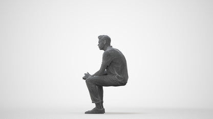 3D scanned man sitting casual, photorealistic archviz people for Enscape and SketchUp, square thumbnail