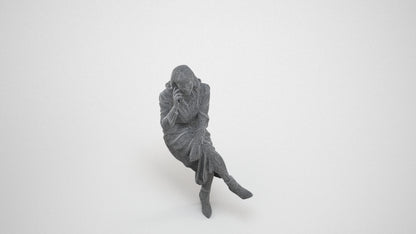 3D scanned woman sitting casual, photorealistic archviz people for Enscape and SketchUp, wireframe three-quarter view