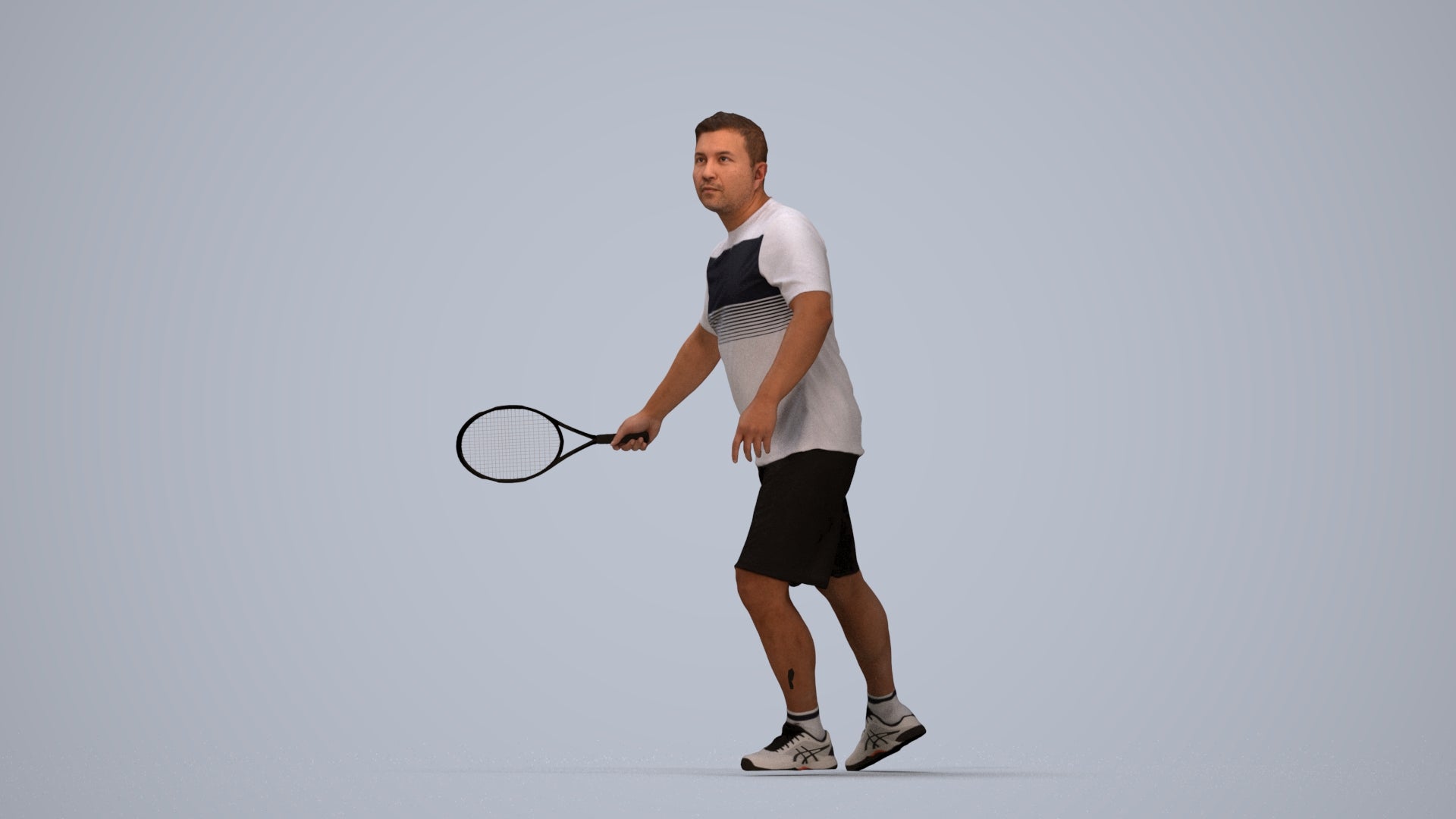 3D people model man sport, scanned human for 3ds Max rendering, top-down view render