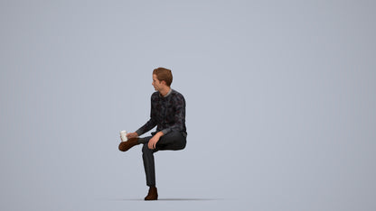 realistic 3D man casual sitting, scanned archviz people for Blender and 3ds Max, top-down view render