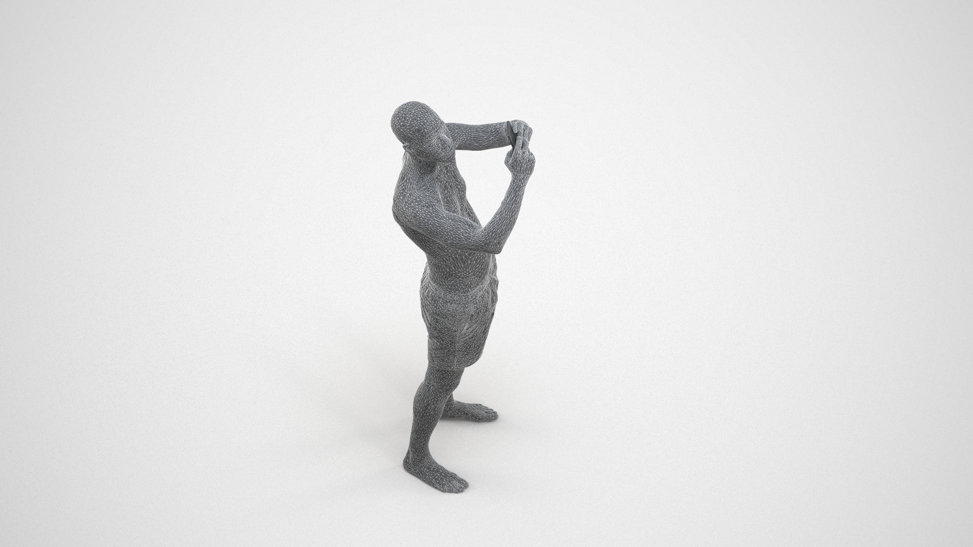 scanned 3D man pool, photogrammetry people for Enscape and V-Ray, wireframe three-quarter view