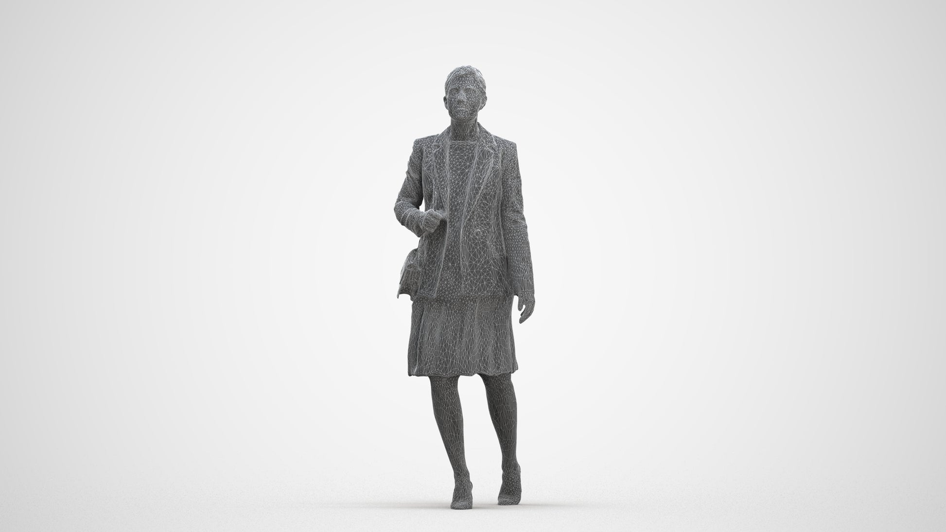 photogrammetry 3D woman business walking, realistic human model archviz FBX, three-quarter front view render