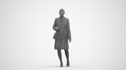 photogrammetry 3D woman business walking, realistic human model archviz FBX, three-quarter front view render
