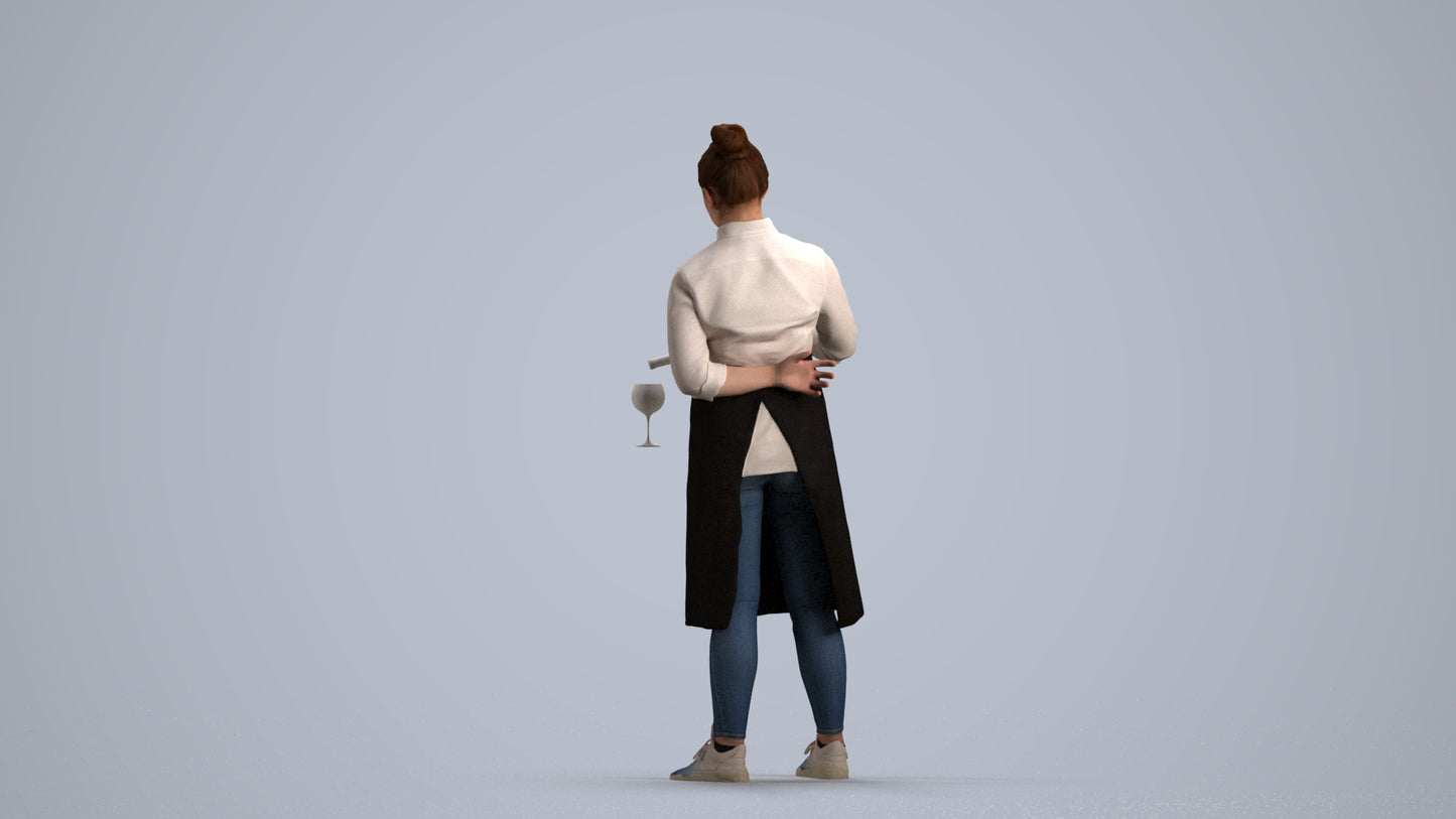 scanned 3D woman casual hospitality, photogrammetry people for Enscape and V-Ray, front view render