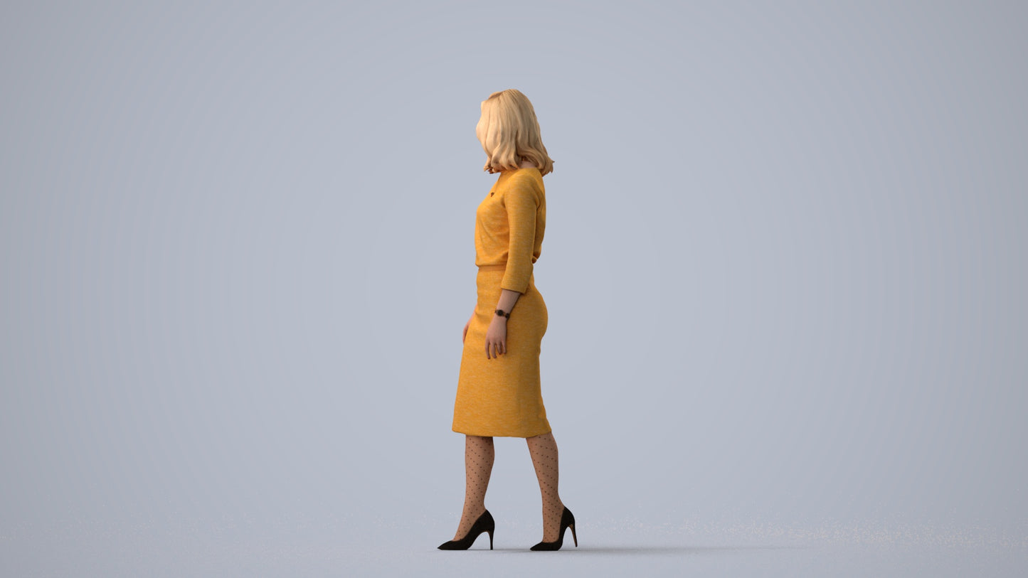 realistic 3D woman business standing, scanned archviz people for Blender and 3ds Max, three-quarter view render