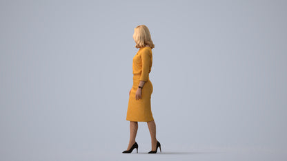 realistic 3D woman business standing, scanned archviz people for Blender and 3ds Max, three-quarter view render
