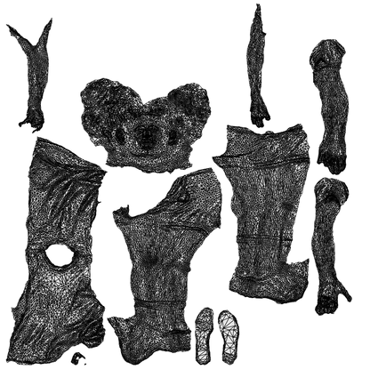 realistic 3D girl casual kids, scanned archviz people for Blender and 3ds Max, wireframe top-down view