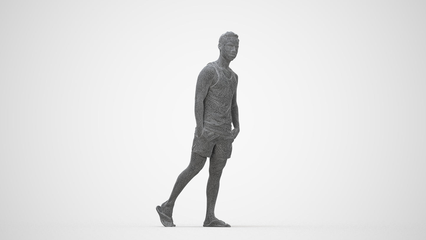 photogrammetry 3D man casual walking, realistic human model archviz FBX, wireframe back view