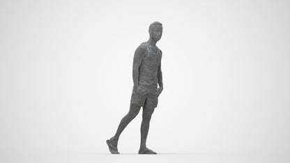 photogrammetry 3D man casual walking, realistic human model archviz FBX, wireframe back view
