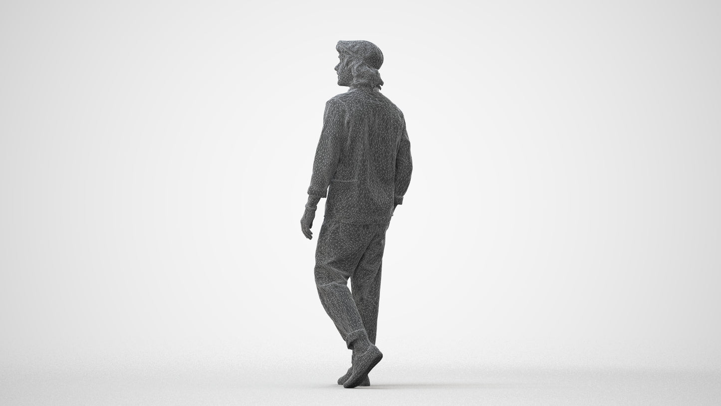 3D human model man casual walking, photogrammetry scanned person for archviz, square thumbnail