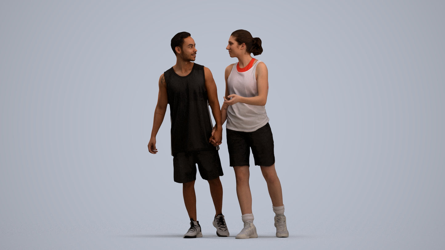 3D human model woman sport, photogrammetry scanned person for archviz, standing pose render