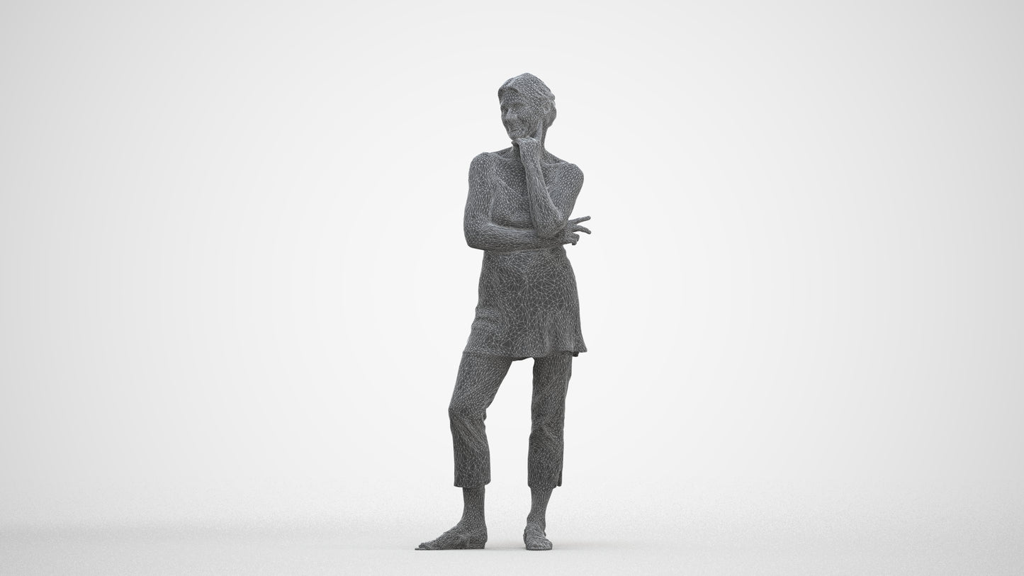 realistic 3D people senior woman casual standing, render-ready for V-Ray and Corona, FBX OBJ, three-quarter front view render