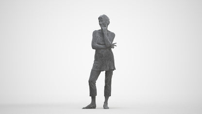 realistic 3D people senior woman casual standing, render-ready for V-Ray and Corona, FBX OBJ, three-quarter front view render