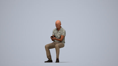 realistic 3D senior man casual sitting, scanned archviz people for Blender and 3ds Max, top-down view render