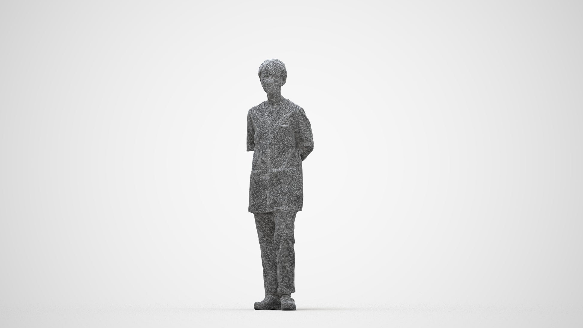 realistic 3D human senior woman medical, archviz people FBX OBJ for Blender, wireframe back view