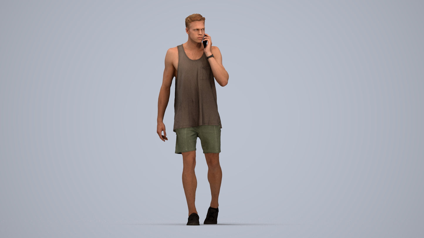 realistic 3D man casual walking, scanned archviz people for Blender and 3ds Max, top-down view render