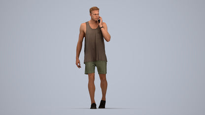 realistic 3D man casual walking, scanned archviz people for Blender and 3ds Max, top-down view render
