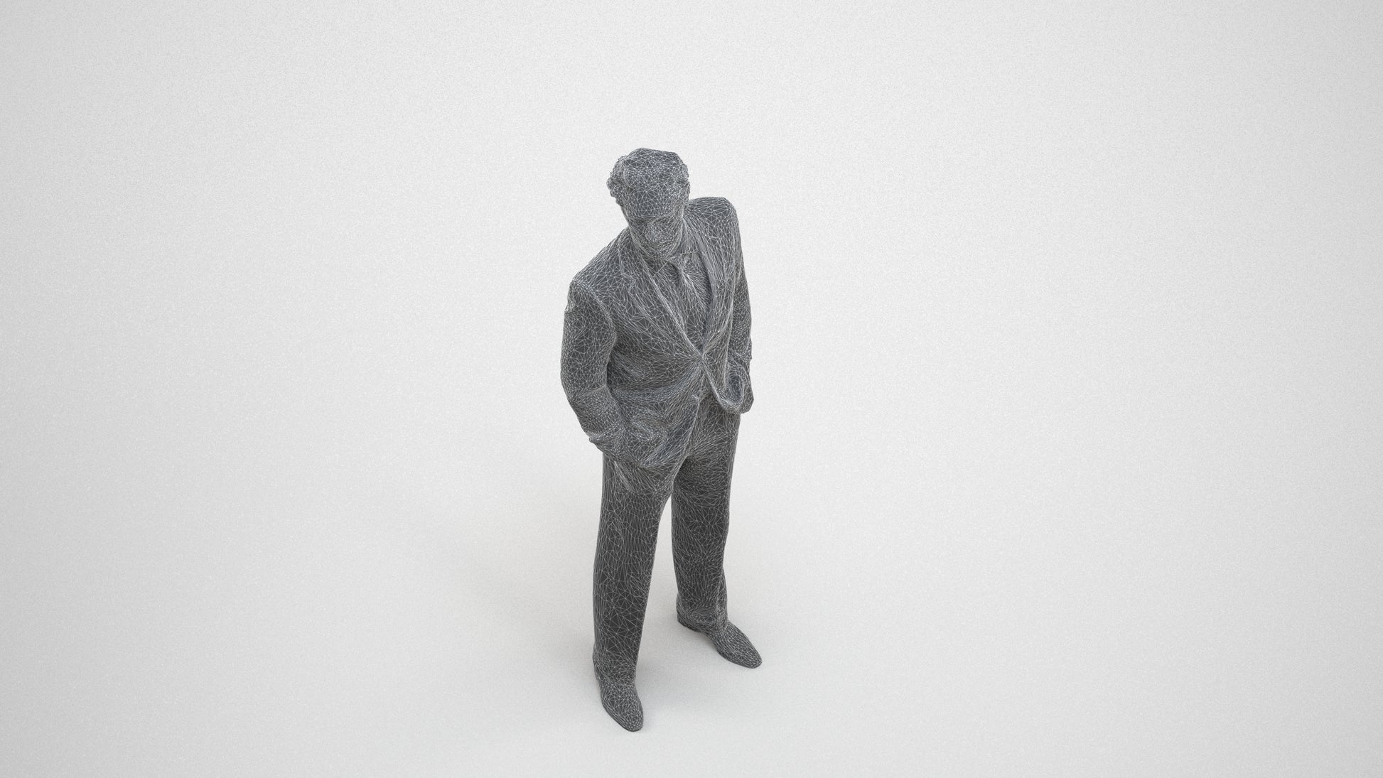 3D scanned man business, photorealistic archviz people for Enscape and SketchUp, wireframe three-quarter view