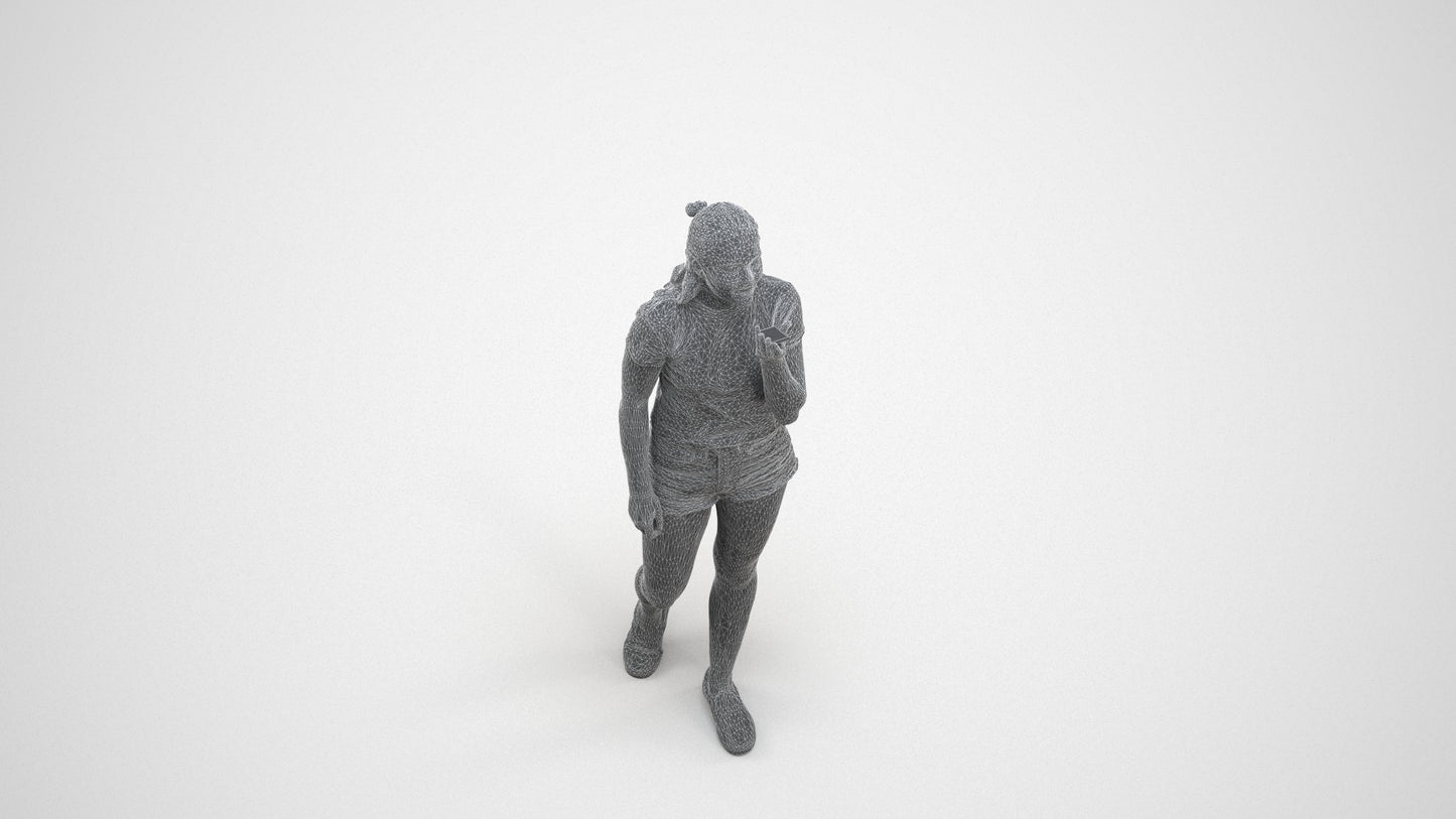 3D people model girl casual standing, scanned human for 3ds Max rendering, wireframe three-quarter view