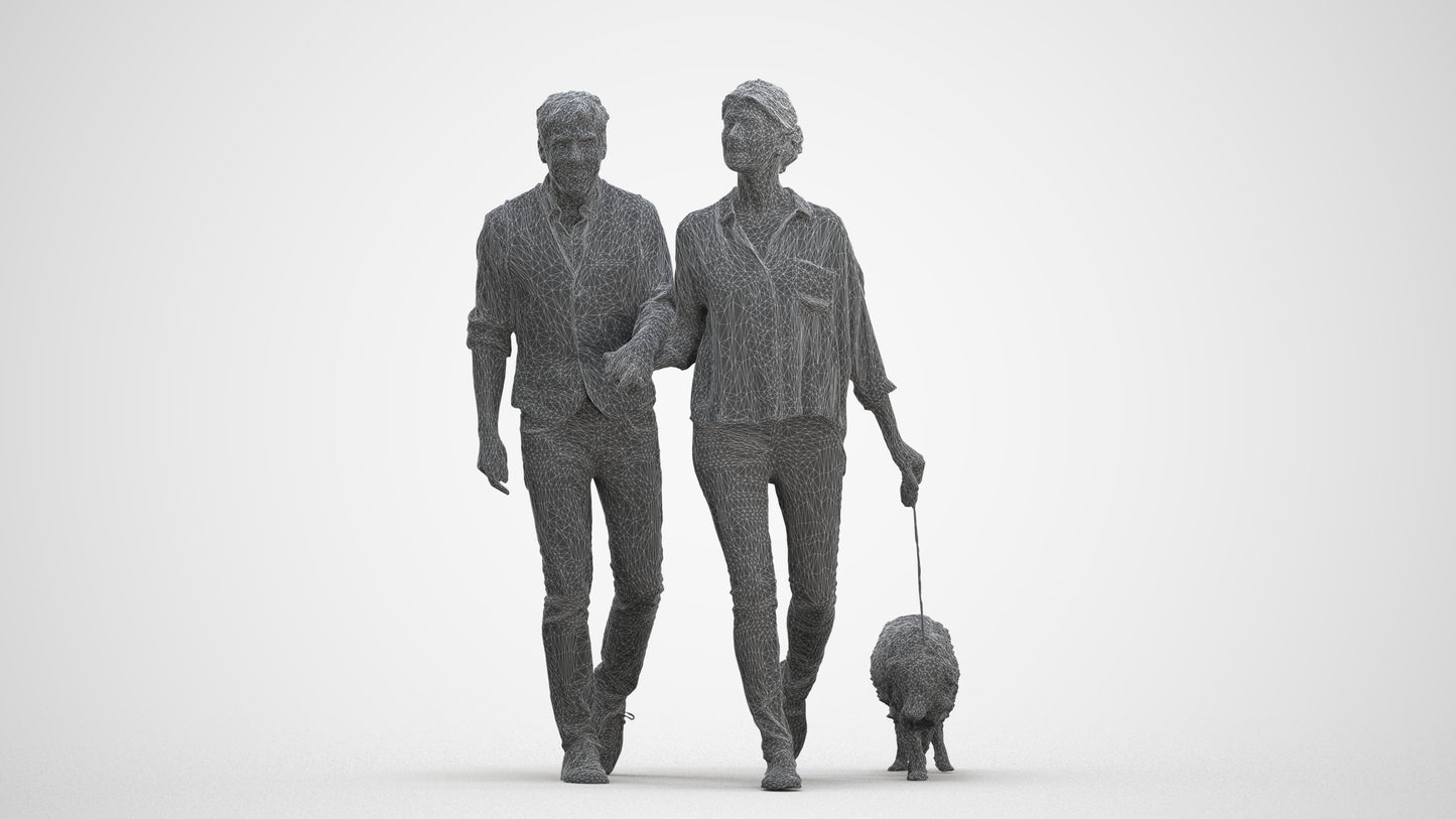 realistic 3D human woman casual couple, archviz people FBX OBJ for Blender, three-quarter front view render