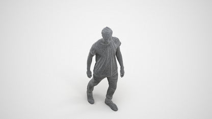 realistic 3D human man casual walking, archviz people FBX OBJ for Blender, wireframe three-quarter view
