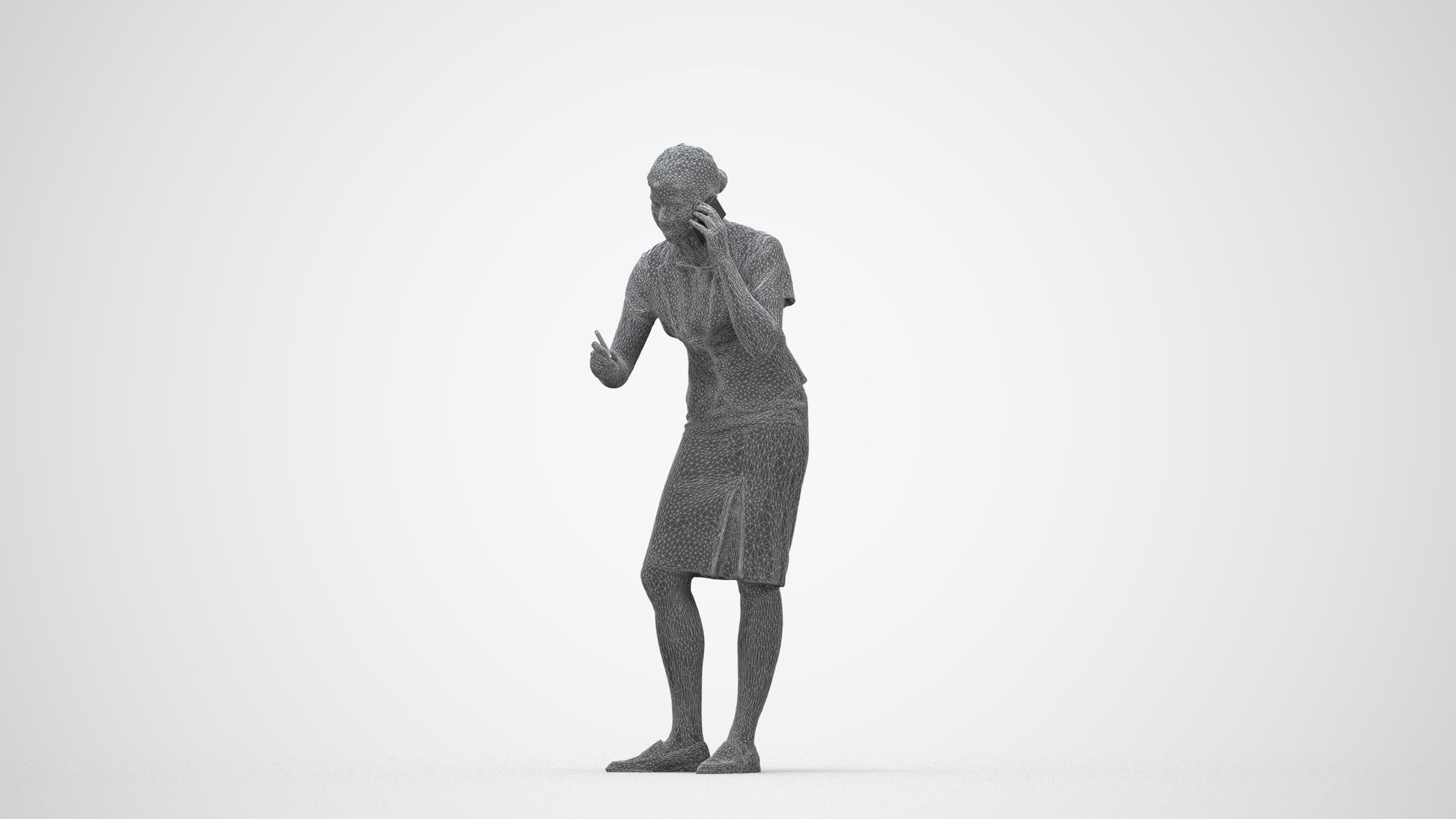 realistic 3D woman hospitality, scanned archviz people for Blender and 3ds Max, wireframe back view