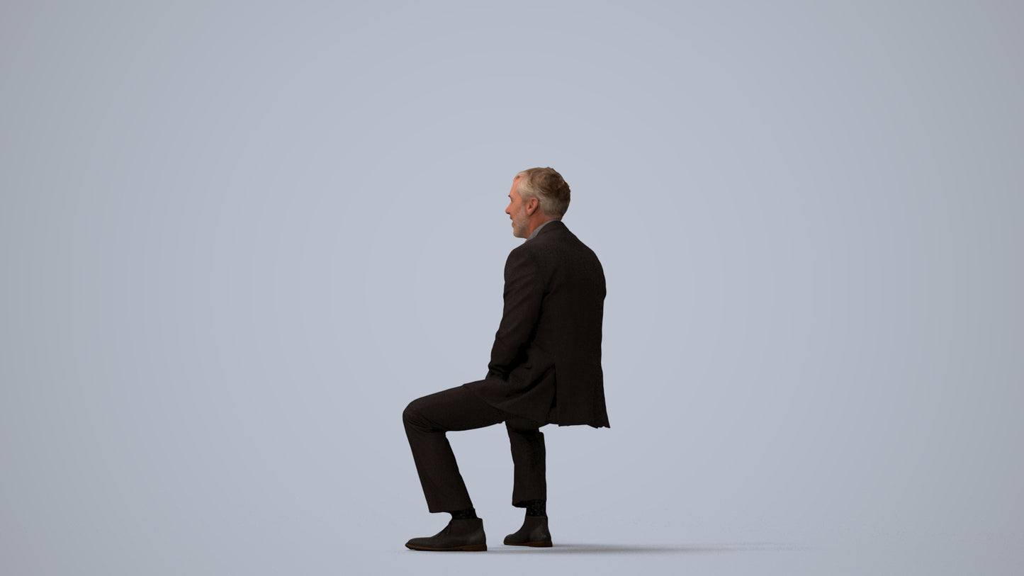realistic 3D human man business, archviz people FBX OBJ for Blender, three-quarter view render
