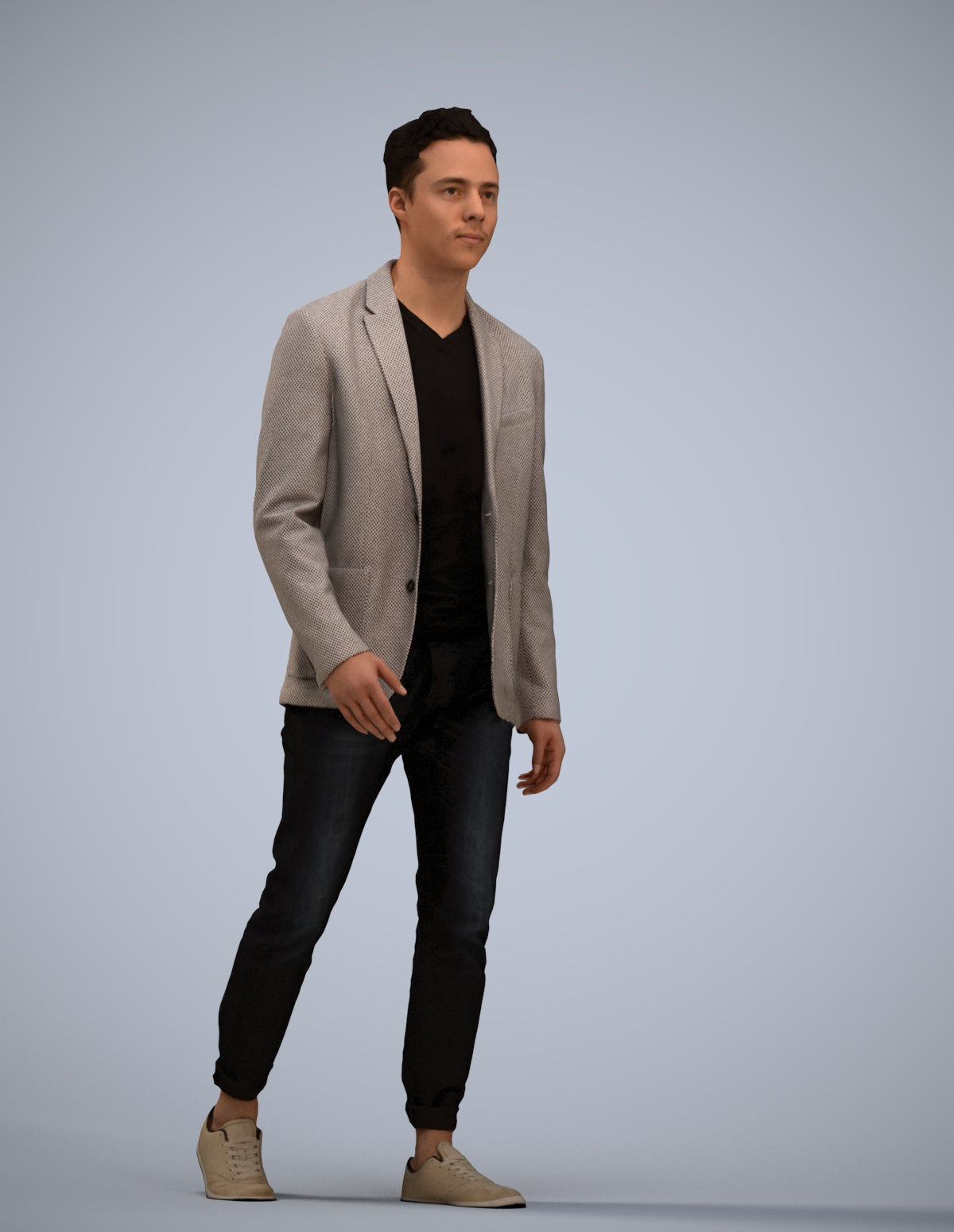 3D scanned man walking business, photorealistic archviz people for Enscape and SketchUp
