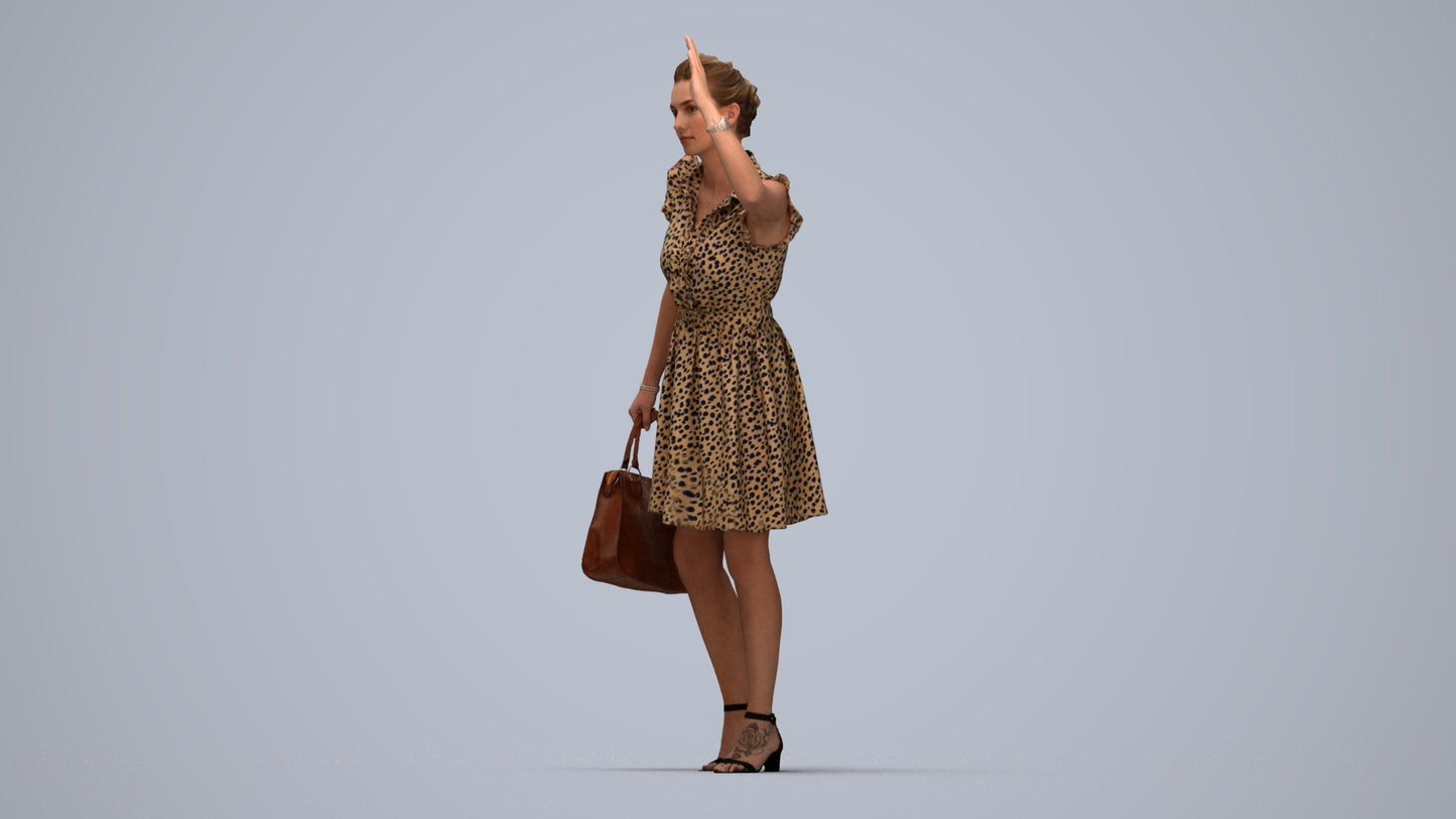 realistic 3D people woman casual standing, render-ready for V-Ray and Corona, FBX OBJ, top-down view render