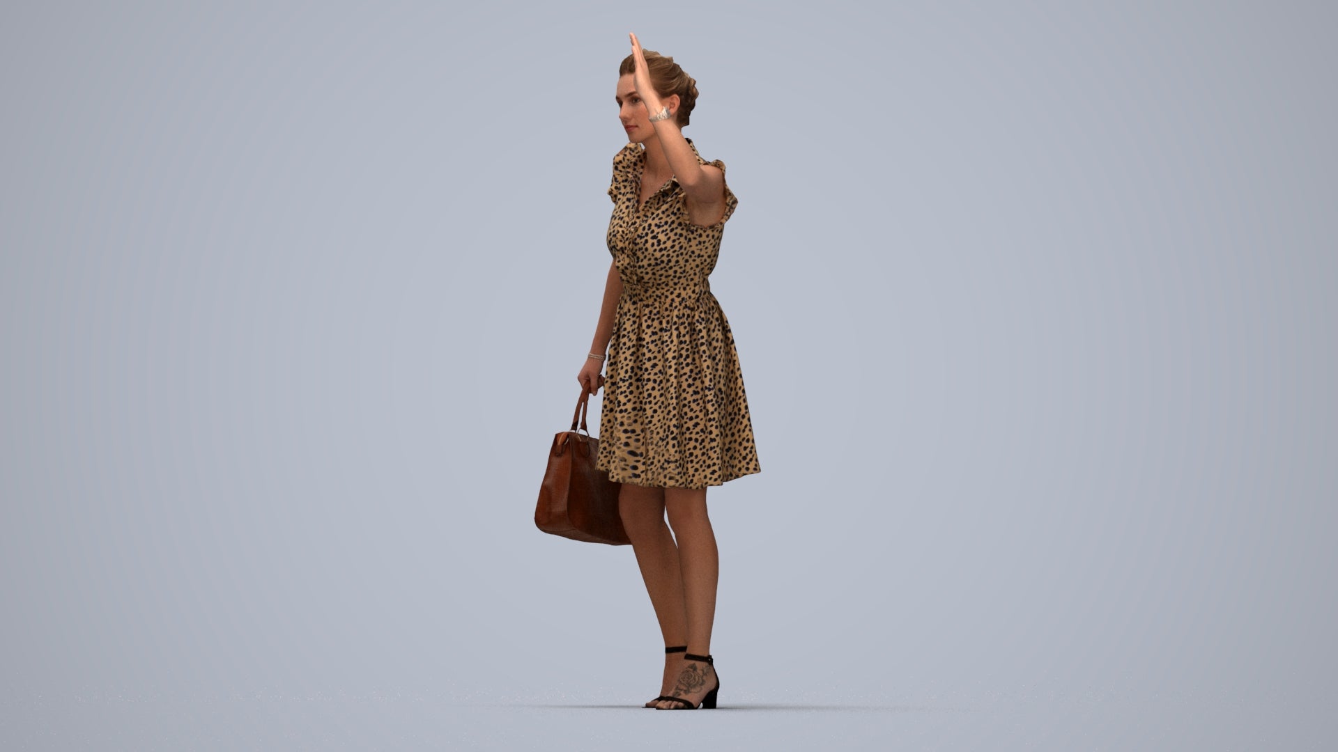 realistic 3D people woman casual standing, render-ready for V-Ray and Corona, FBX OBJ, top-down view render