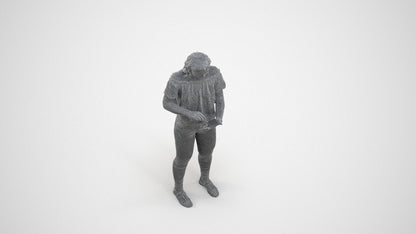 3D human model woman casual standing, photogrammetry scanned person for archviz, wireframe three-quarter view