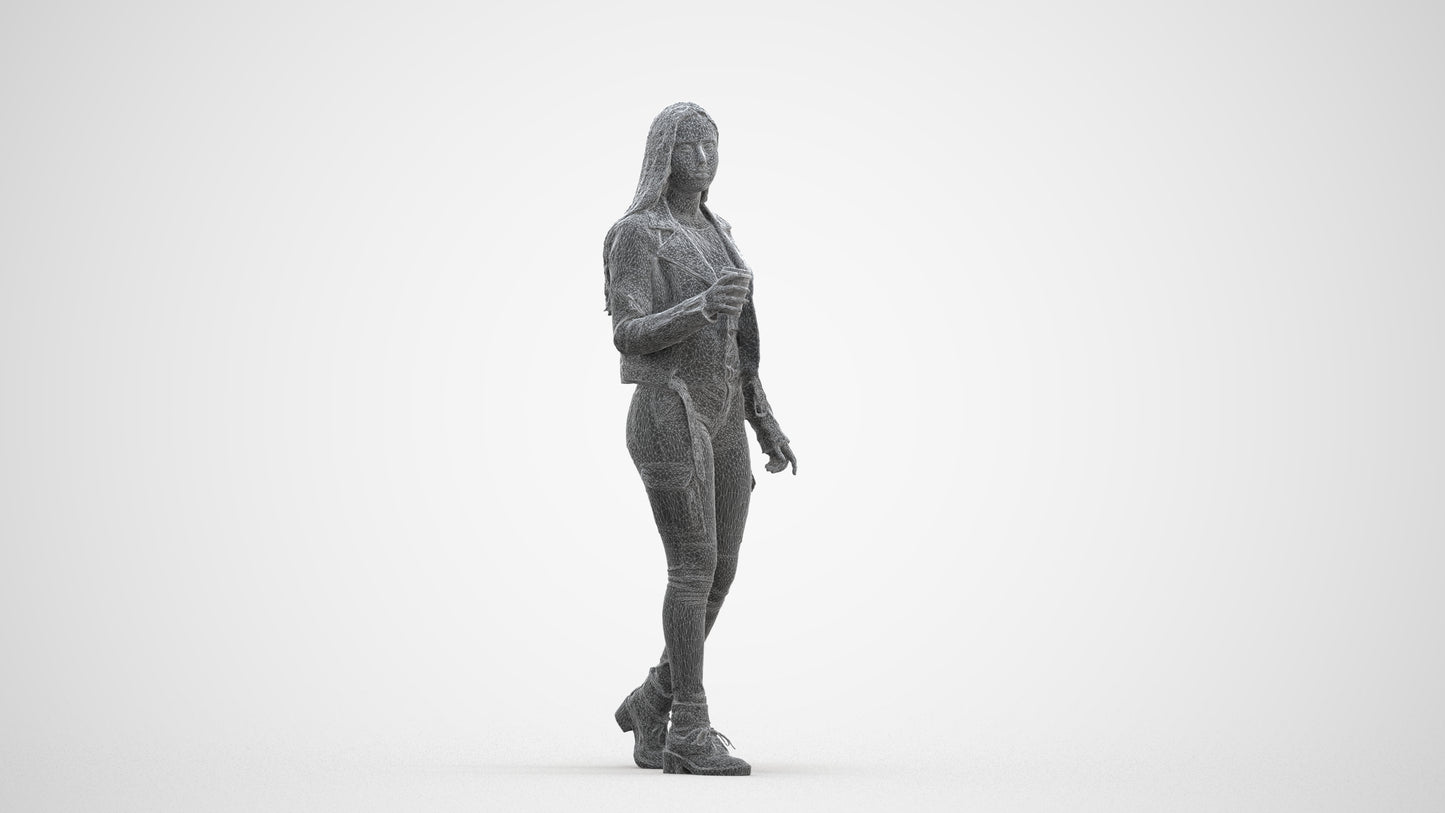 realistic 3D people woman casual walking, render-ready for V-Ray and Corona, FBX OBJ, three-quarter front view render