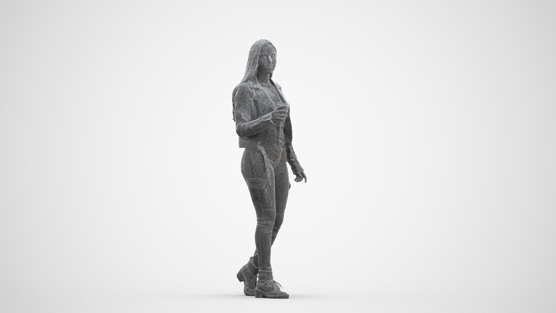 realistic 3D people woman casual walking, render-ready for V-Ray and Corona, FBX OBJ, three-quarter front view render