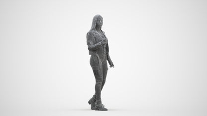 realistic 3D people woman casual walking, render-ready for V-Ray and Corona, FBX OBJ, three-quarter front view render