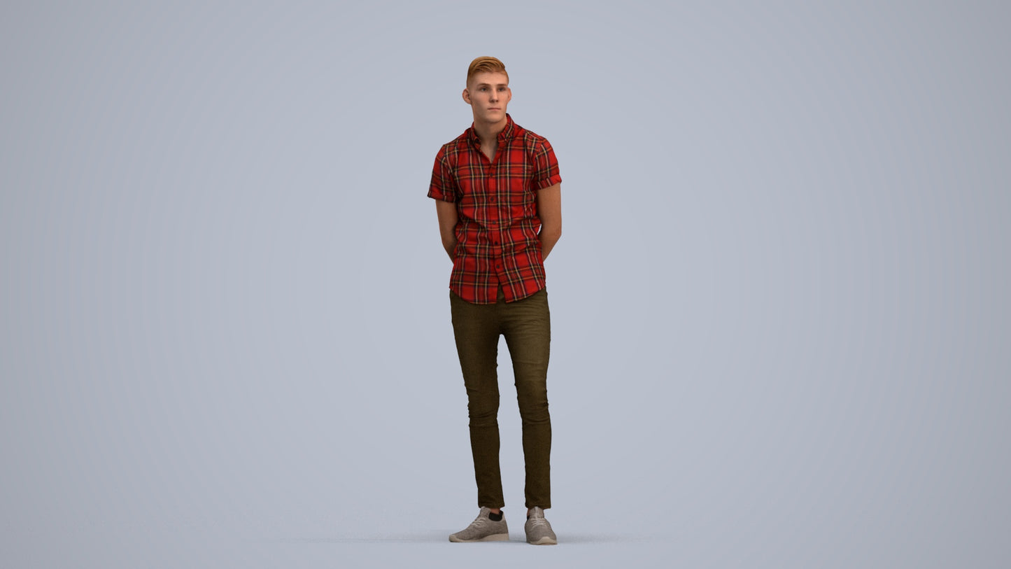 realistic 3D man casual standing, scanned archviz people for Blender and 3ds Max, standing pose render