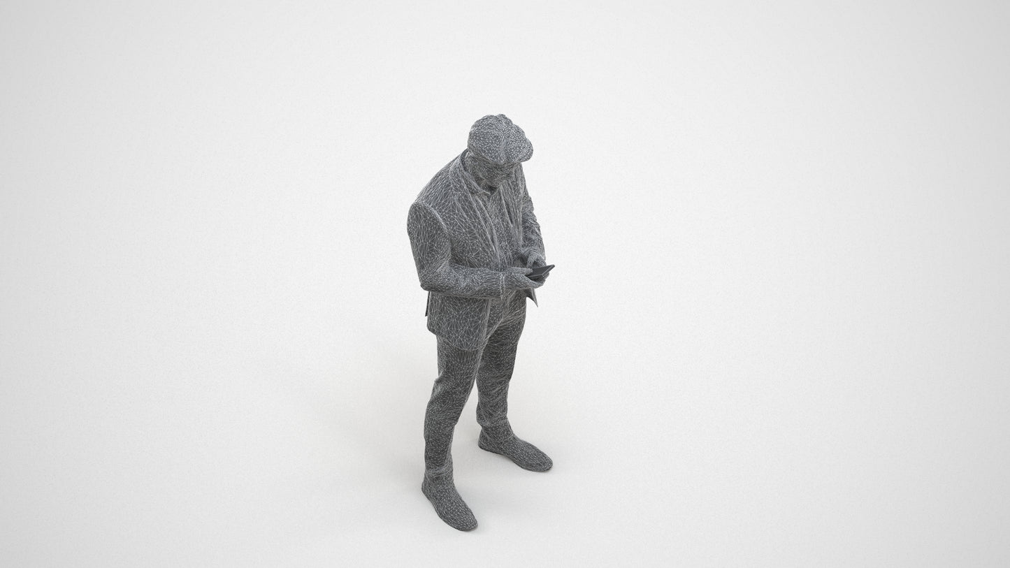3D people model man business, scanned human for 3ds Max rendering, wireframe three-quarter view