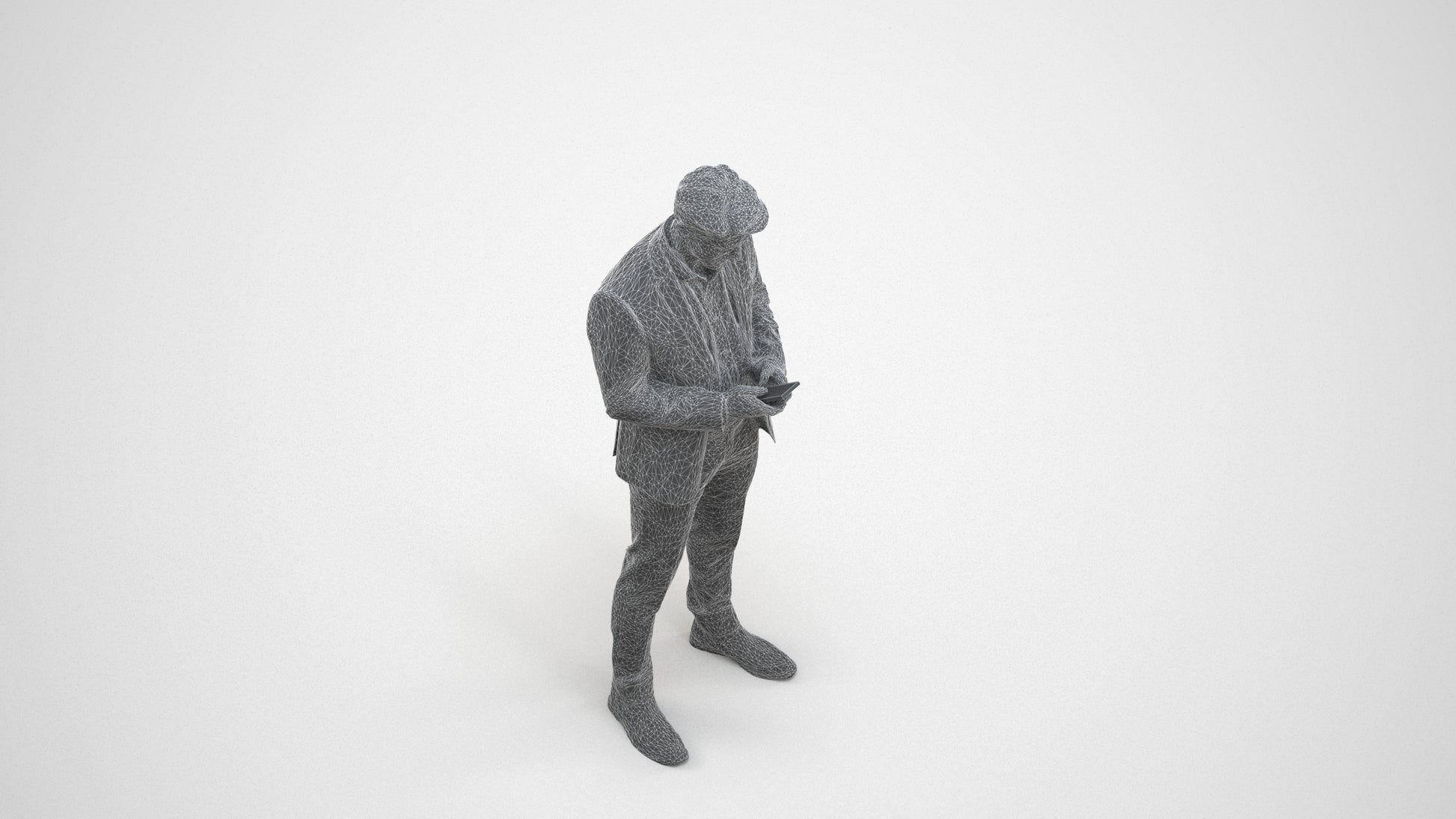 3D people model man business, scanned human for 3ds Max rendering, wireframe three-quarter view
