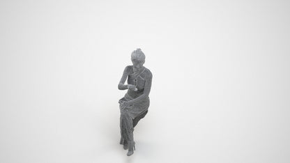 3D people model woman formal sitting, scanned human for 3ds Max rendering, wireframe three-quarter view