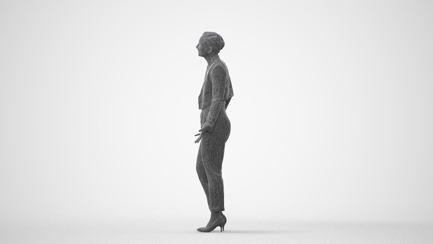 3D human model woman business, photogrammetry scanned person for archviz, square thumbnail