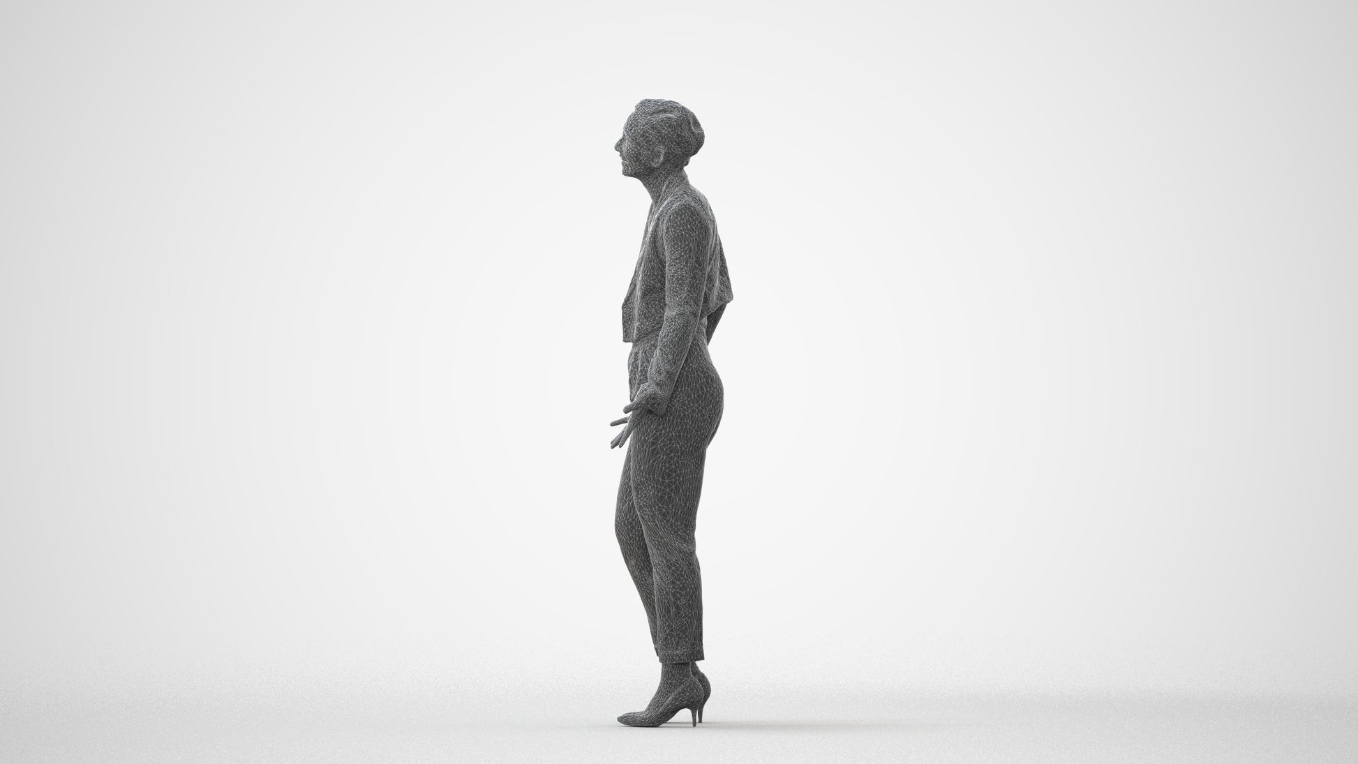 3D human model woman business, photogrammetry scanned person for archviz, square thumbnail