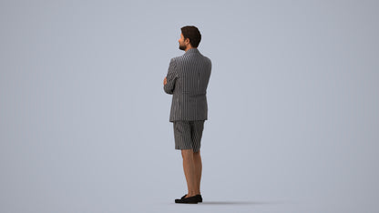 3D human model man business standing, photogrammetry scanned person for archviz, three-quarter view render