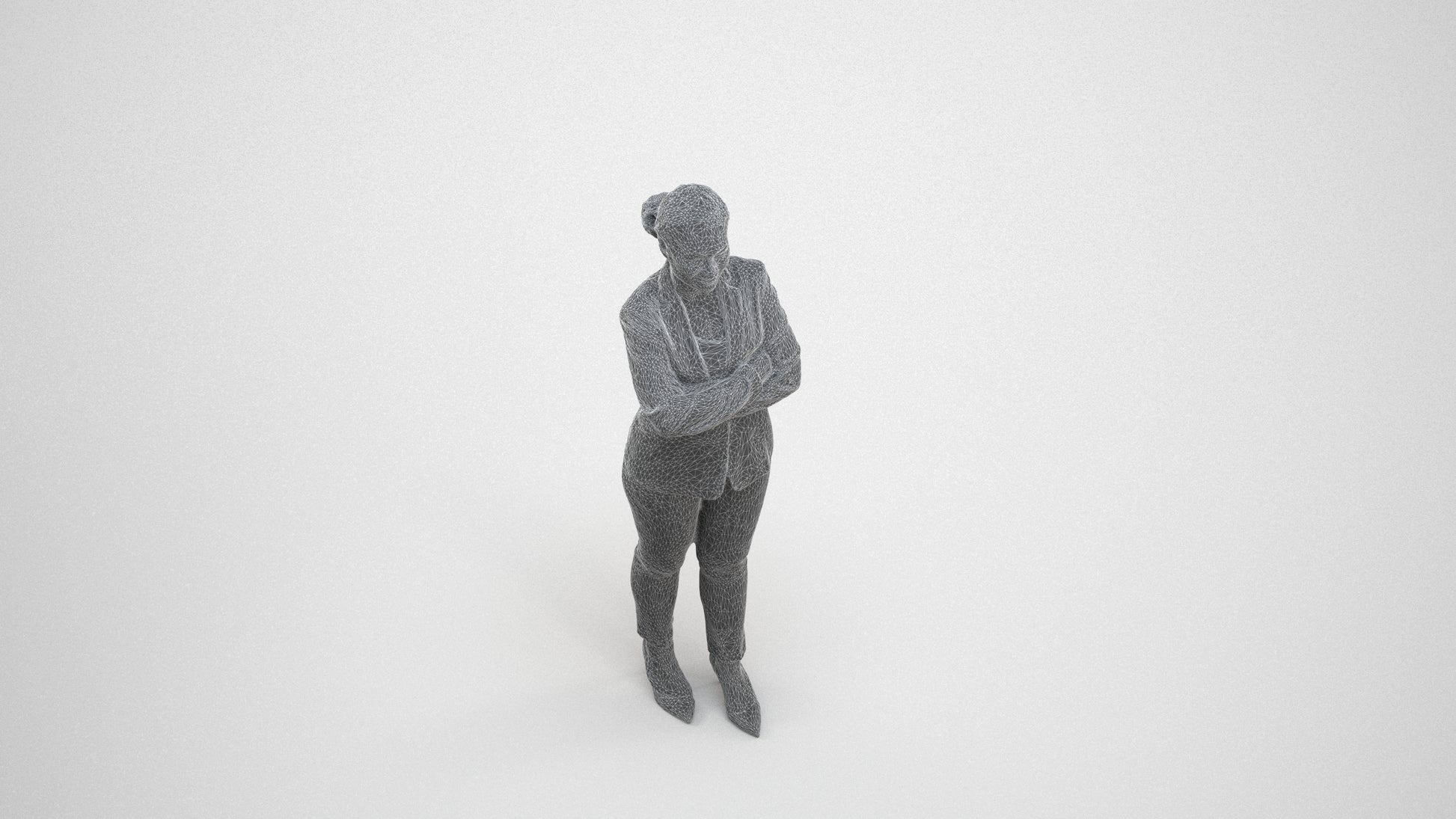 scanned 3D woman business standing, photogrammetry people for Enscape and V-Ray, wireframe three-quarter view